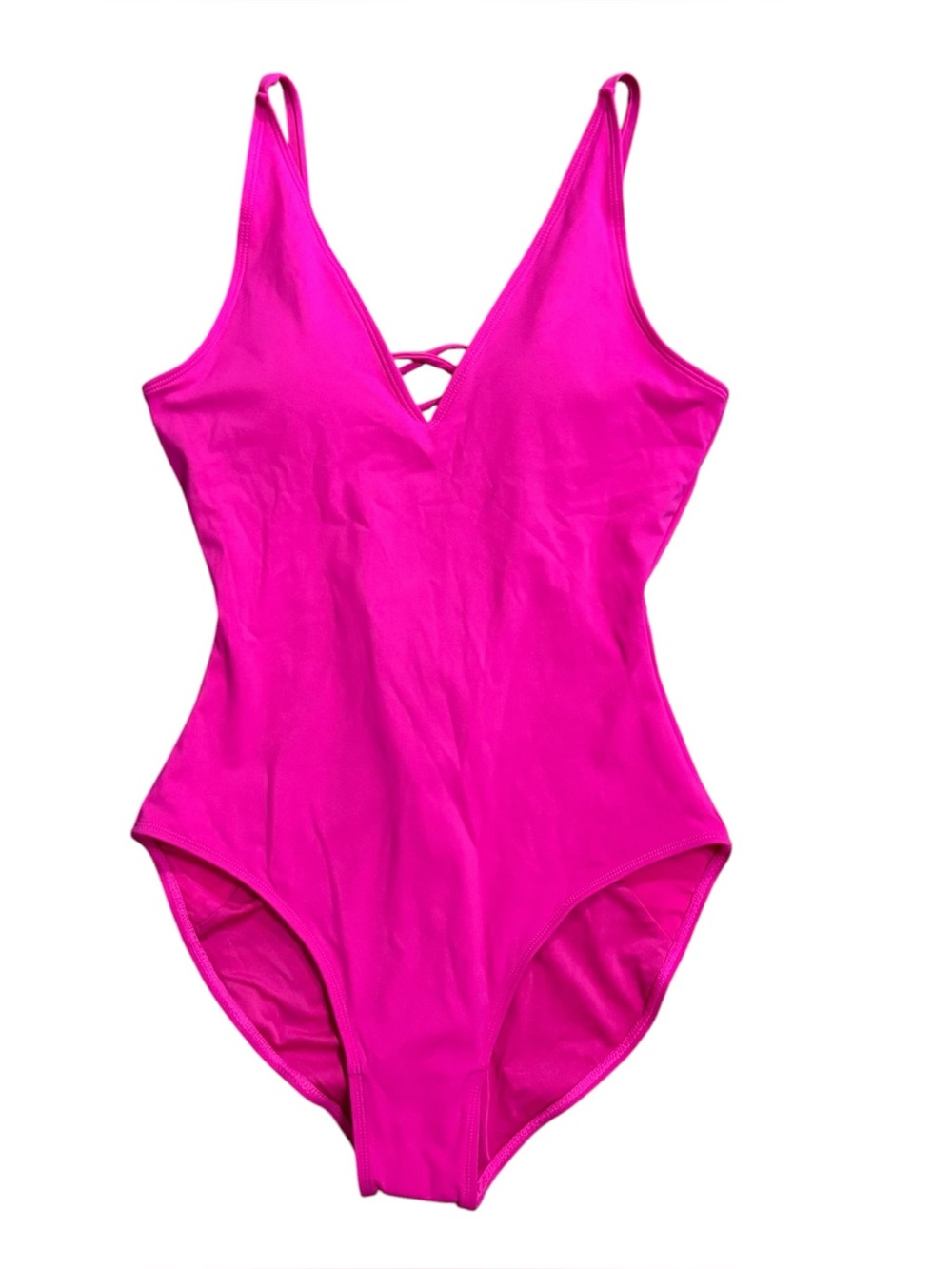 TA3 Plungey One Piece Swimsuit Waist Cinching Pink Size Medium Deep V-Neck